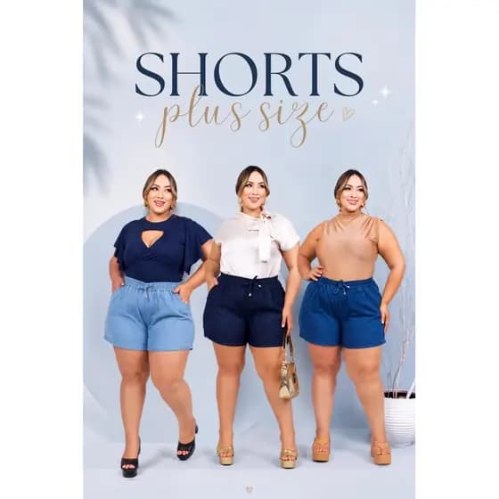 Short Jeans Cor Jeans Clara Plus Size Feminino Cintura Alta com Elástico e Cordão Modelagem Solta Confortável e Estiloso