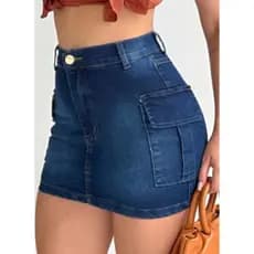 SAIA CARGO JEANS CURTA COM LYCRA CINTURA ALTA PREMIUM