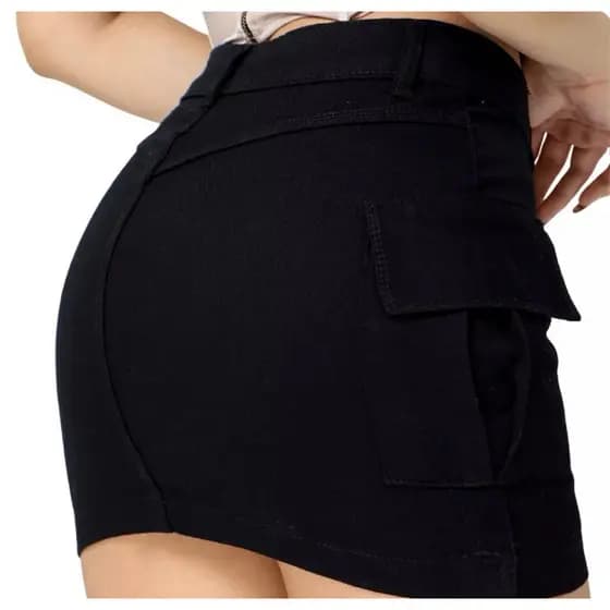 Saia Cargo Preta Feminina Cintura Alta Linha Premium do 36 ao 44