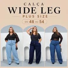 Calça Jeans Clara Wide Leg Plus Size Feminina Cintura Alta Pantalona Tecido Leve Fashion Premium Modelagem Solta