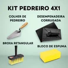 Kit Pedreiro 4x1 Colher + Desempenadeira + Broxa Retangular + Bloco Espuma Uso Geral