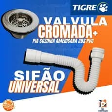 Sifão sanfonado Ajustavel Tigre 66cm + Valvula Pia Cozinha Americana ABS PVC Cromado