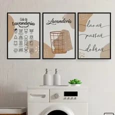 Kit 3 Quadros Decorativos Lavanderia – Decoração Área de Serviço Moderna em MDF
