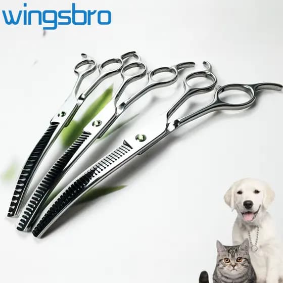Wingsbro 7.5 Polegadas Prata Tesoura De Preparação Para Cães , Cucker De Tubarão Curvo Desbaste , Acessórios Cabelo De C
