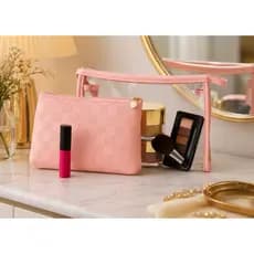 Kit Necessaire 2 Peças Bolsinha Transparente Quadriculada Kit Nécessaire– Viagem, Praia e Bolsa