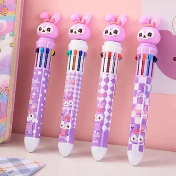 Caneta 10 em 1 Coelho Esferográfica 10 Cores 3D Gráfico Coelhinho da Páscoa Roxo 10 Em 1 Papelaria/Escritório/Escola