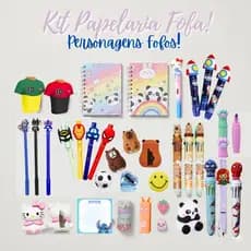Kit Papelaria Personagens Diversos Kawaii Fofa Divertida e Criativa