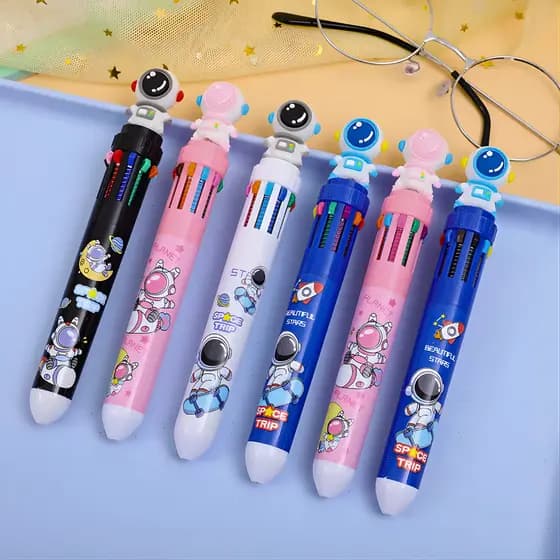 Kit Com 1/3/6 Caneta Esferográfica 10 Core Retrátil 3D Astronauta 10 Em1 Papelaria Escritório Escola