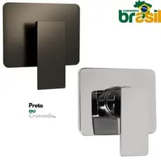 Acabamento Monocomando Quadrado Preto Cromado Metal Compatível Registros Deca 3/4 chuveiro Similares