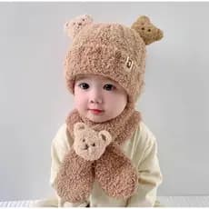 Conjunto Infantil ( Touca + Cachecol Ursinho ) Peludiho Forrado 5 meses ao 4 anos Menino e Menina