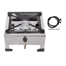 Fogão Fogareiro Inox 1 Boca Alta Pressão  Queimador Chapeirinho  Com Regulador De Gás Incluso