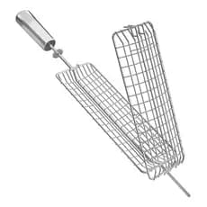 Espeto Grelha Giratório Rotativo Inox Para Churrasqueira Gira Grill  Peixes Frangos Legumes