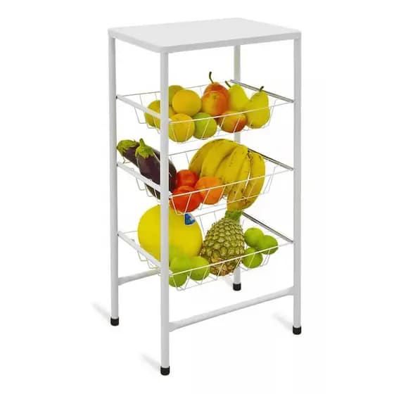 Fruteira De Chão Para Cozinha Com 3 Cestos Multiuso Em Aço Reforçado