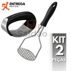 Kit 2 Espremedor de Alho Manual com Amassador de Batata Aço Inox Socador Moedor e Esmagador