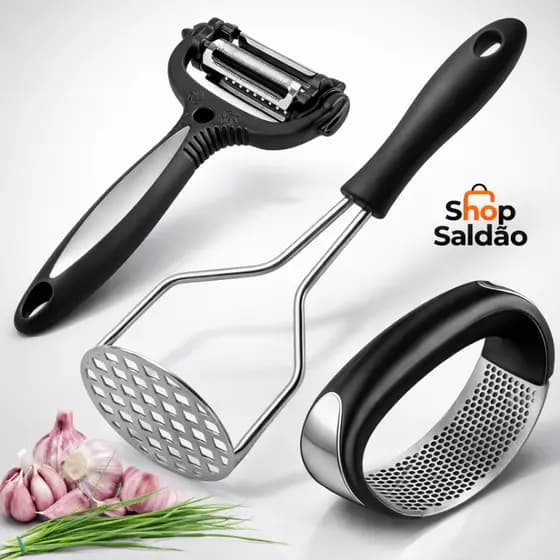 Kit Cozinha Triturador de Alho Descascador de Legumes 3/1 Amassador de Batata Utensílios de Cozinha