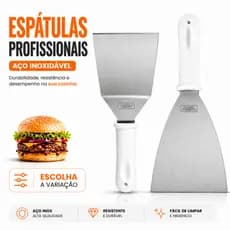 Espátula de Aço Inox 3" Curva / 4” Reta Cabo Branco Chapeiro Hambúrguer Escolha a Variação