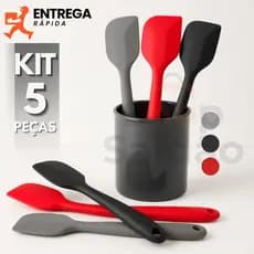 Kit 5 Espátula de Silicone Pão Duro 27cm Utensílios de Cozinha Espátulas para Bolo Resistente