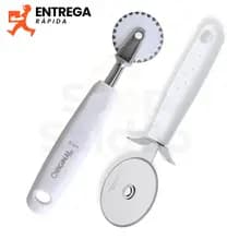 Kit 2 Peças Carretilha Cortador e Fechador de Pastel Cortador de Pizza Inox Corta e Fecha Massa
