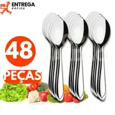 Kit 48 Colheres de Mesa em Aço Inox  Jogo de Talheres para Sopa Escolha Seu Kit