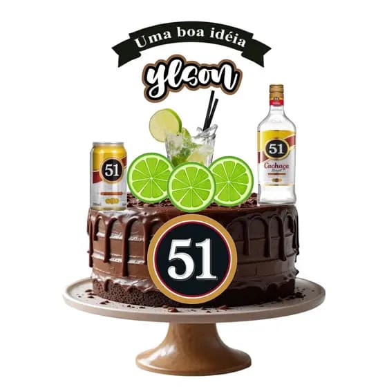 Topo de Bolo Personalizado Pinga 51/ cachaça - ENVIAR O NOME NO ATO DA COMPRA