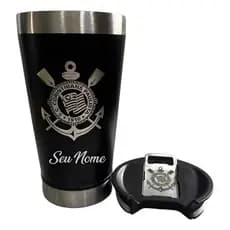 Copo Térmico Corinthians Personalizado a Laser Escudo no Abridor (Abridor c/ personalização)