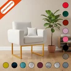 Poltrona Decorativa Para Sala Annita Base de Ferro Dourada Com e Sem Almofada Suede Aninha Decor