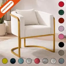 Poltrona Para Sala Decorativa Lavinia Luna com Almofada Base de Ferro Dourada Suede Aninha Decor