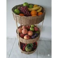 fruteira de chão de 3 andares cesta de bambu 30 cm para frutas...