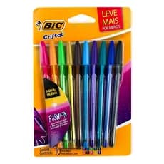 Kit Caneta Bic Cristal Esferográfica Fashion 10 Cores Ponta 1.2mm