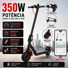 Patinete Elétrico 350W com Amortecedor e App GPS Bateria Recarregável Dobrável Super Autonomia para adultos até 150kg