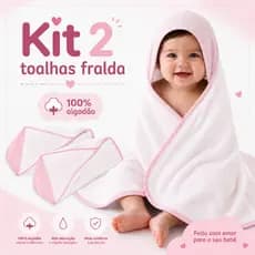 Kit 2 Toalhas Fralda Com Capuz Bebê 70x108cm 100% Algodão Macia Alta Absorção Menino Menina