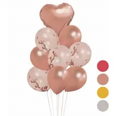 Kit 9 Bexiga Metalizada Buque Coração Rose Gold Prata Decoração Festa
