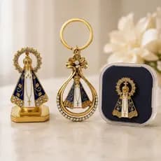Kit Nossa Senhora Aparecida 3 Peças Imagem Chaveiro  Terço de Pulso Broche Católico Religioso Santa