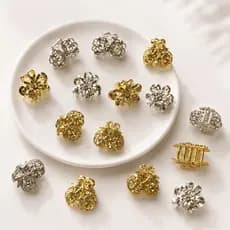 Kit 12 Mini Piranhas de Cabelo Feminina Metal Strass Dourada e Prata Presilha Garra Luxo Modelos Variados