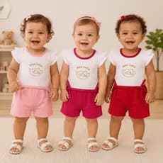 Kit 3 Conjuntos Bebê Menina Calça Shorts Blusa Algodão Roupa Infantil 2 3 4 5 6 Meses Rosa