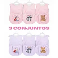 Kit 3 Conjuntos Infantil Menina Bebê Regata Tapa Fralda Calcinha 3 4 5 6 Meses Rosa