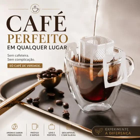 Filtro de Café Individual Drip Coffee 50un Portátil Descartável com Alça para Copo