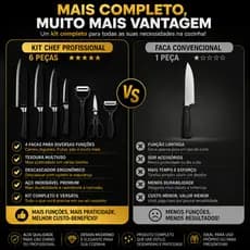 Jogo de Facas Chef 6 Peças Aço Inox Premium Kit Cozinha Profissional Churrasco Preto