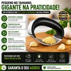 Espremedor de Alho Inox Amassador Triturador Manual Ergonômico Resistente Fácil Limpeza