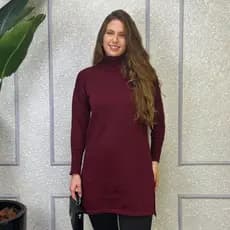 Poncho Blusa Feminino Manga Longa Gola Alta Estampada Poliéster Elastano