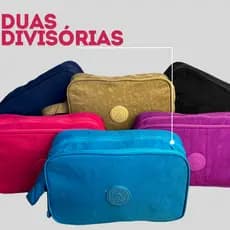 Estojo Box Escolar Feminino Nylon Organizador 2 Compartimentos com Alça