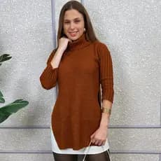 Poncho Feminino Tricô Gola Alta Casaco Cacharrel Lã Frio Inverno