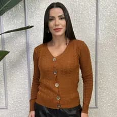 Casaco Feminino Tricot Cardigan Trançado Botões Suéter Inverno Frio