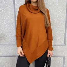 Poncho Bico Feminino Punho Tricô Gola Alta Capa Inverno Casual Casaco Lã