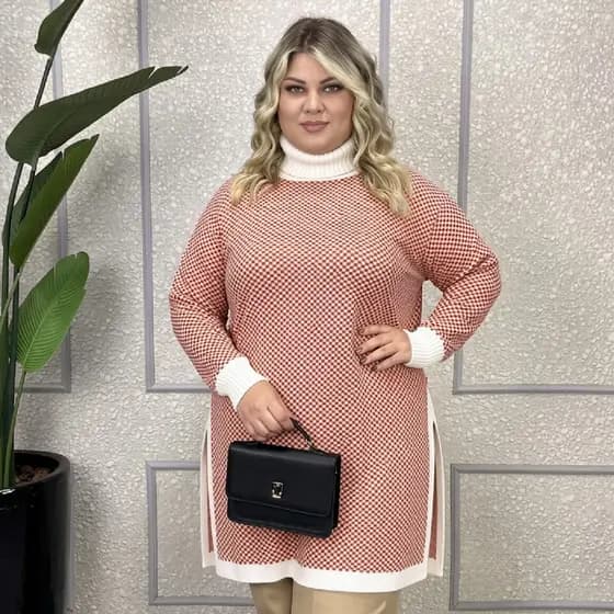 Poncho Feminino Frio Plus Size Gola Alta Manga Longa Xadrez Inverno