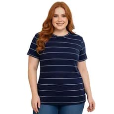 Blusa Feminina Viscose Plus Size Canelada Manga Curta Casual Elegante