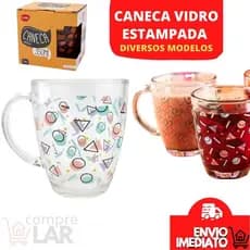 Caneca Copo de Vidro Transparente Estampada Diversos Modelos