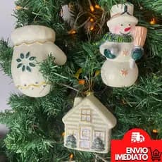 Enfeite Pendente de Natal Branco Off White Boneco de Neve Casa Papai Noel Luva