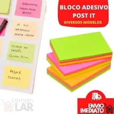 Bloco Adesivo Post It Notas Adesivas Folha com Cola Colorido Diversos Modelos Lembretes Papelaria