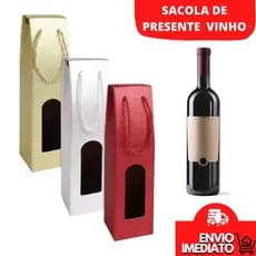 Sacola Caixa Para Garrafas Vinho Champanhe Com Visor Estampado Decorado Saco Presente Natalino